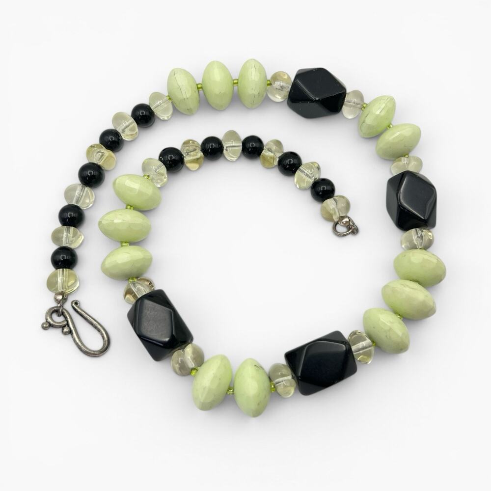 Artisan Necklace Chunky Green Stone Faceted Glass Statement Boho Retro Natural